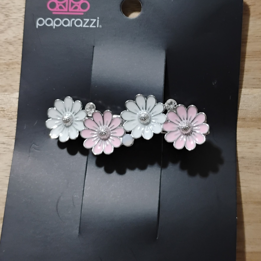 Paparazzi Pink and White Floral Hair Clip